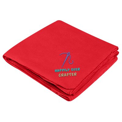 Ebroidered red recycled fleece blanket with personalized logo