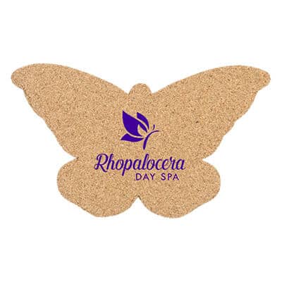 Cork butterfly cork coaster with personalized print.