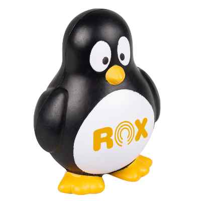 Penguin squishy with a customizable logo.