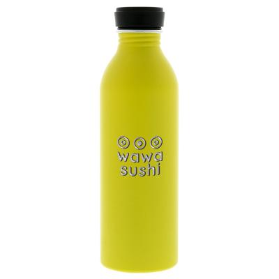Yellow aluminum bottle with engraved imprint.