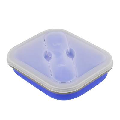 Collapsible blue silicone lunch box blank.
