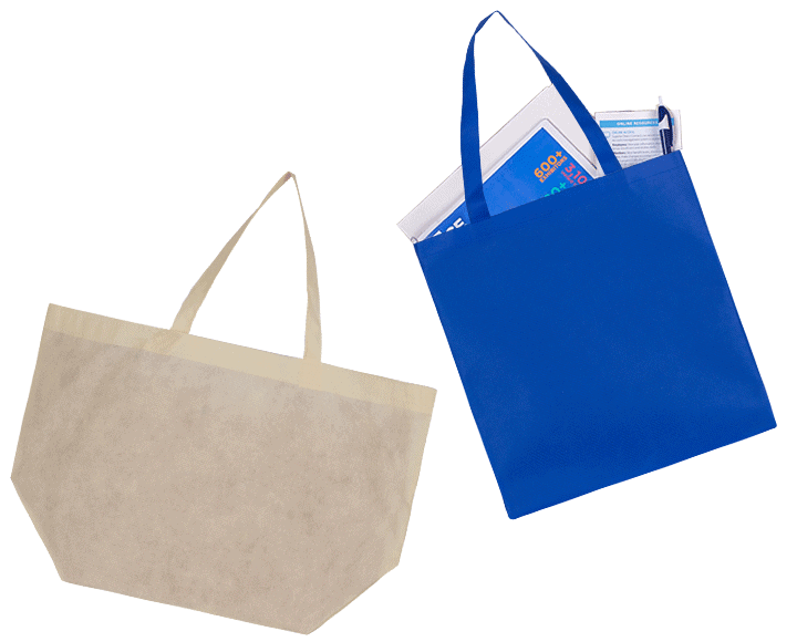 Blank natural canvas tote bag and blank blue tote bag