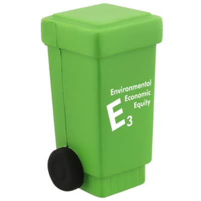 Foam trash/recycling container stress reliever with custom imprint.