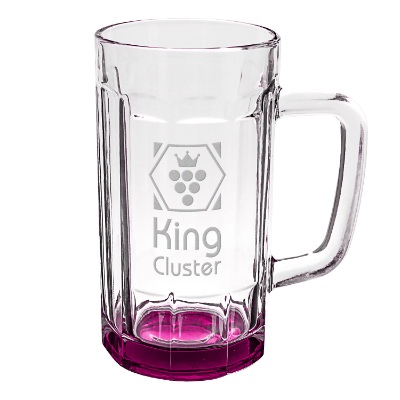 Pink beer mug with engraved logo.