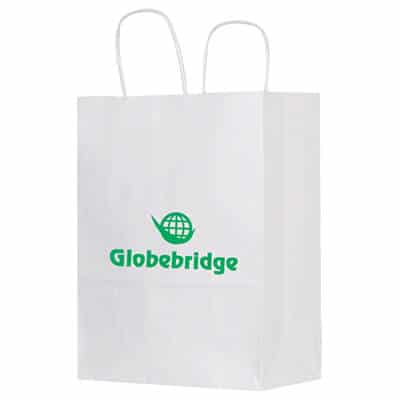 Paper white recyclable bag with imprint.