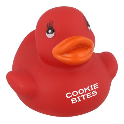 Plastic red custom rubber duck.