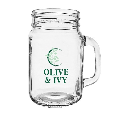 Clear mason jar with full color logo.