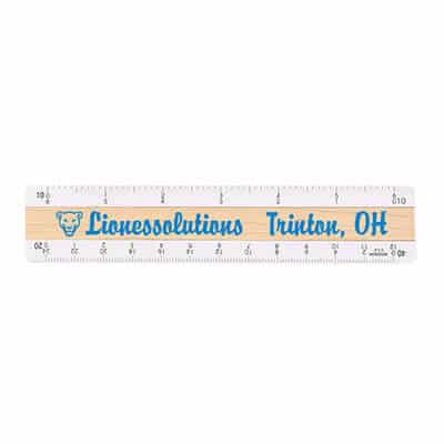 Custom branded engineering 6 inch wooden ruler with four bevels.