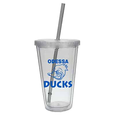 16 oz. customizable double wall clear acrlic tumbler with colored straw.