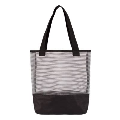 Polyester and mesh charcoal pinstripe mesh tote blank.