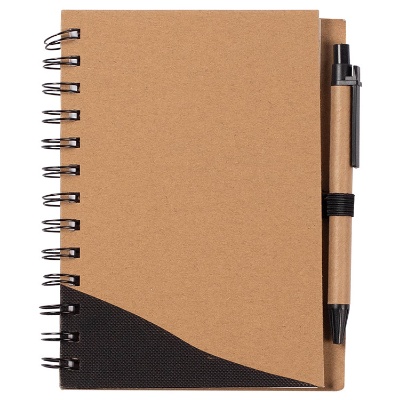 Black recycled notebook with pen.