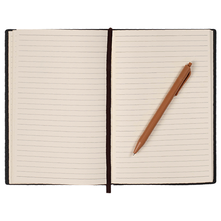 Wood design notebook with matching pen.