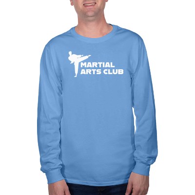 Custom columbia blue long sleeve t-shirt with logo.