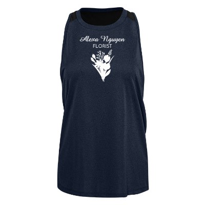 Personalized dark heather royal with black tank top with imprint.