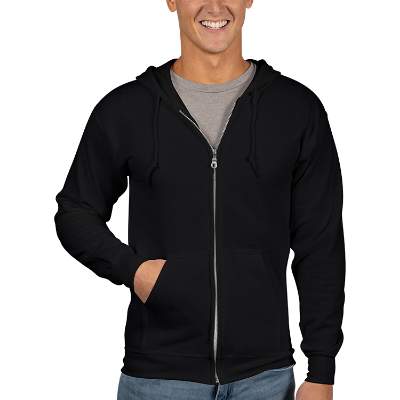 Blank black hooded zip up sweatshirt.