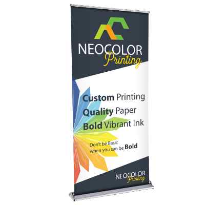 36 inch custom ultra vinyl banner stand with aluminum base.