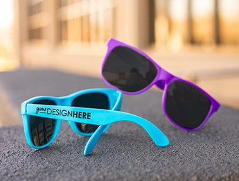 blue and purple sunglasses black imprint