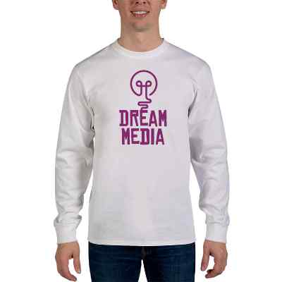 Personalized white long-sleeve essential t-shirt with logo.