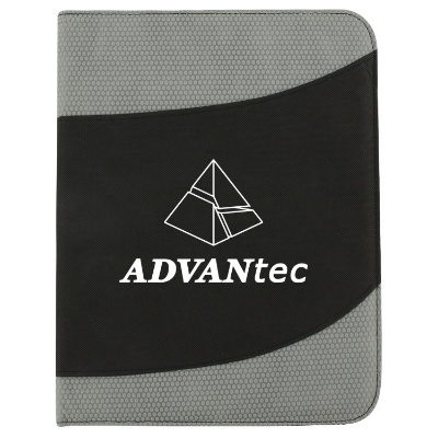 Polypropylene gray and black textured padfolio with personal logo.