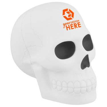 Foam skull stress ball with personalized promo.