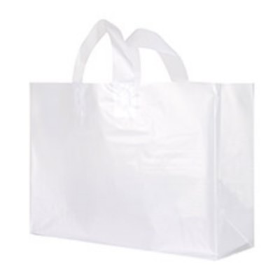 Plastic frosted clear extra large recyclable shopper bag blank.