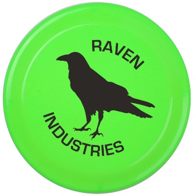 Recycled polypropylene lime green mini flying disc with promotional logo.