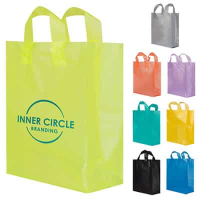 Plastic lime with handles foil stamped recyclable shopper bag personalized.