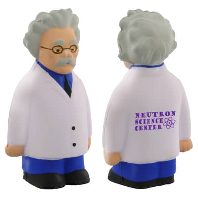 Foam scientist stress reliever imprinted with logo.