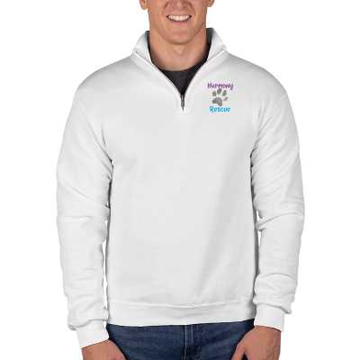 Customized white quarter zip sweatshirt with customized logo
