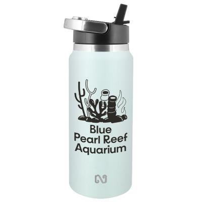 Stainless seafoam blue sports bottle with custom imprint in 26 oz.