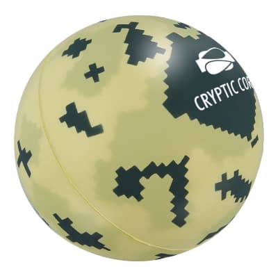 Foam digital camo stress ball with custom imprint.