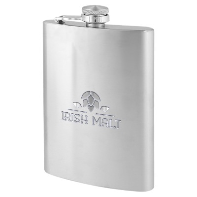 Stainless steel flask with custom engraved imprint in 9 ounces.