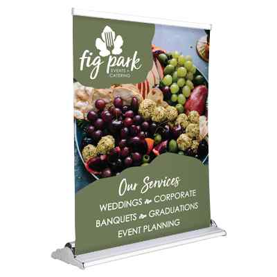36 inch vinyl custom printed table top banner stand.