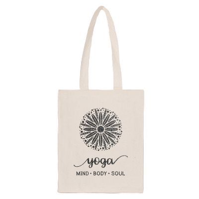Natural cotton tote bag with custom logo and reinforced handles.