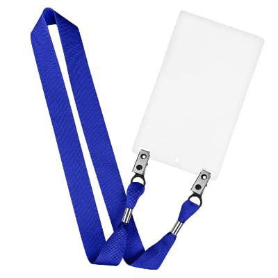 1 inch royal blue grosgrain polyester blank lanyard with double bulldog clips and event holder.