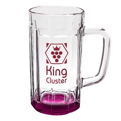 Pink beer mug with custom logo.