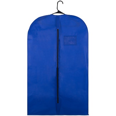 Polypropylene royal blue budget garment bag blank.