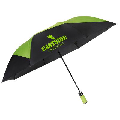 Personalized 46 inch black with lime pinwheel design umbrella.