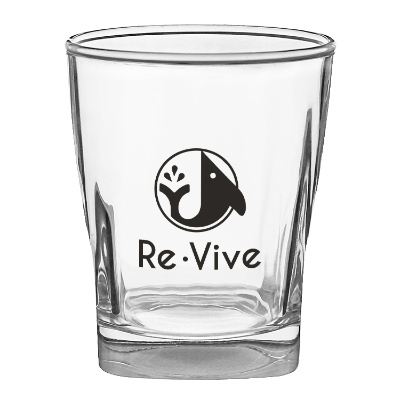 Clear whiskey glass with custom logo.