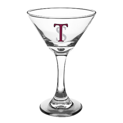 Clear martini glass with full color logo.