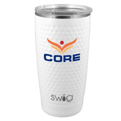 White tumbler with full color imprint.