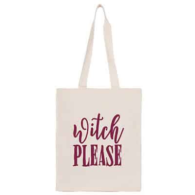 Natural cotton tote bag with customized design and reinforced handles.