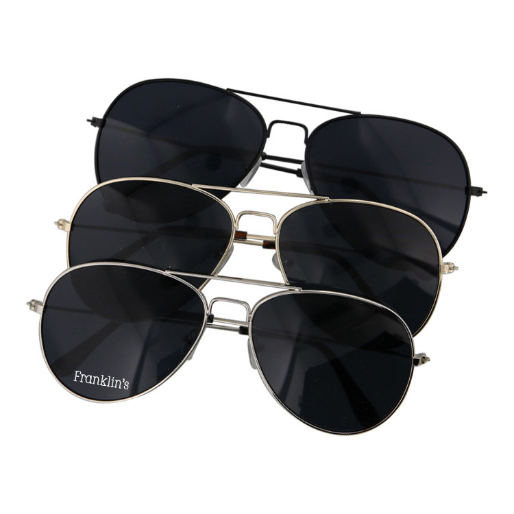 Polycarbonate and metal aviator promotional sunglasses.