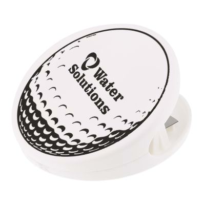 Plastic white golf ball magnet chip clip with logo.