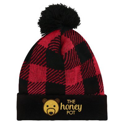 Customized black with red embroidered beanie.