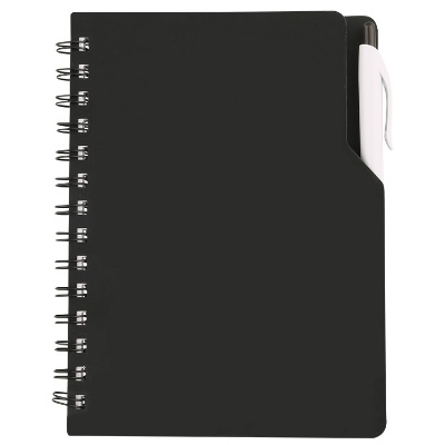 Polypropylene frost blue notebook with pen blank.