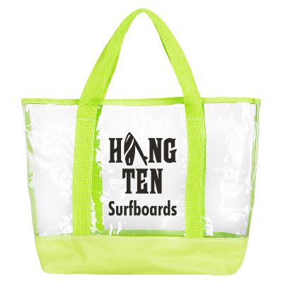 Plastic and polyester royal blue casual tote with promotional imprint.