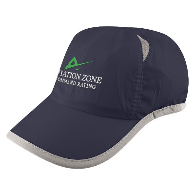 Embroidered customized navy blue with gray hat.