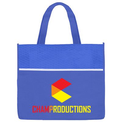 Polypropylene royal blue tidal tote with customized full color logo.