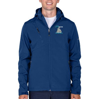 Blue embroidered soft shell jacket.